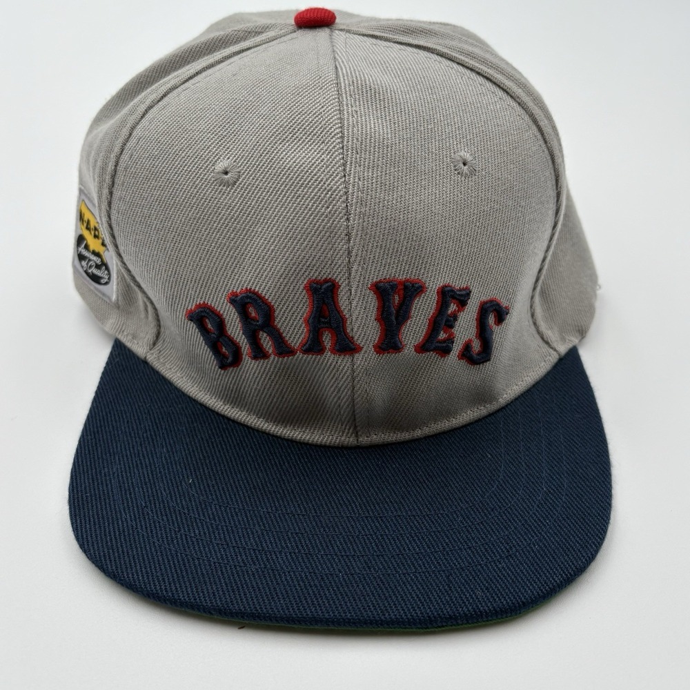 Vintage Atlanta Braves NAPA Snapback Hat Grey Blue Green Brim MLB 90s SGA